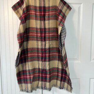OSFM Red, Tan & Green Plaid Fall Blanket Wrap Scarf - NWOT